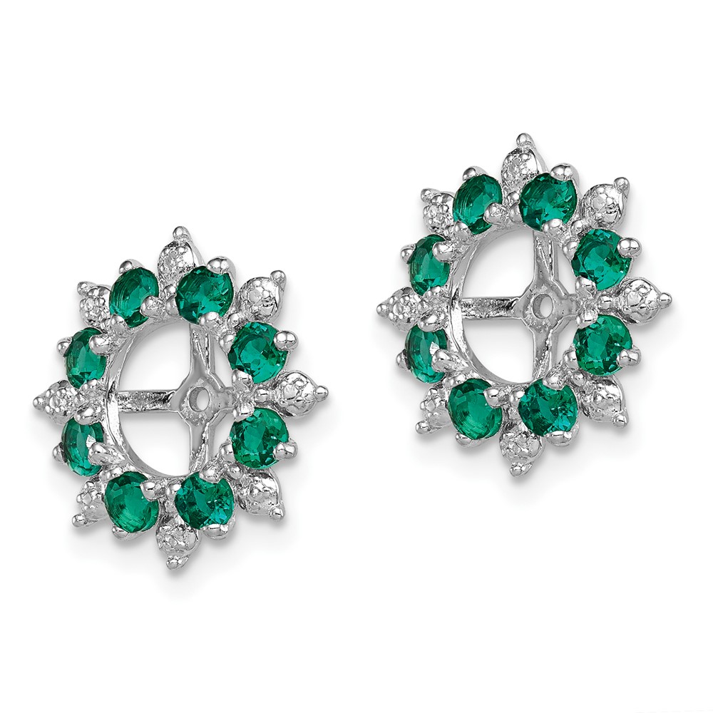 Sterling Silver Rhodium Diam. & Created Emerald Earring Jacket (QJ119MAY)