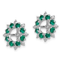 Sterling Silver Rhodium Diam. & Created Emerald Earring Jacket view 2
