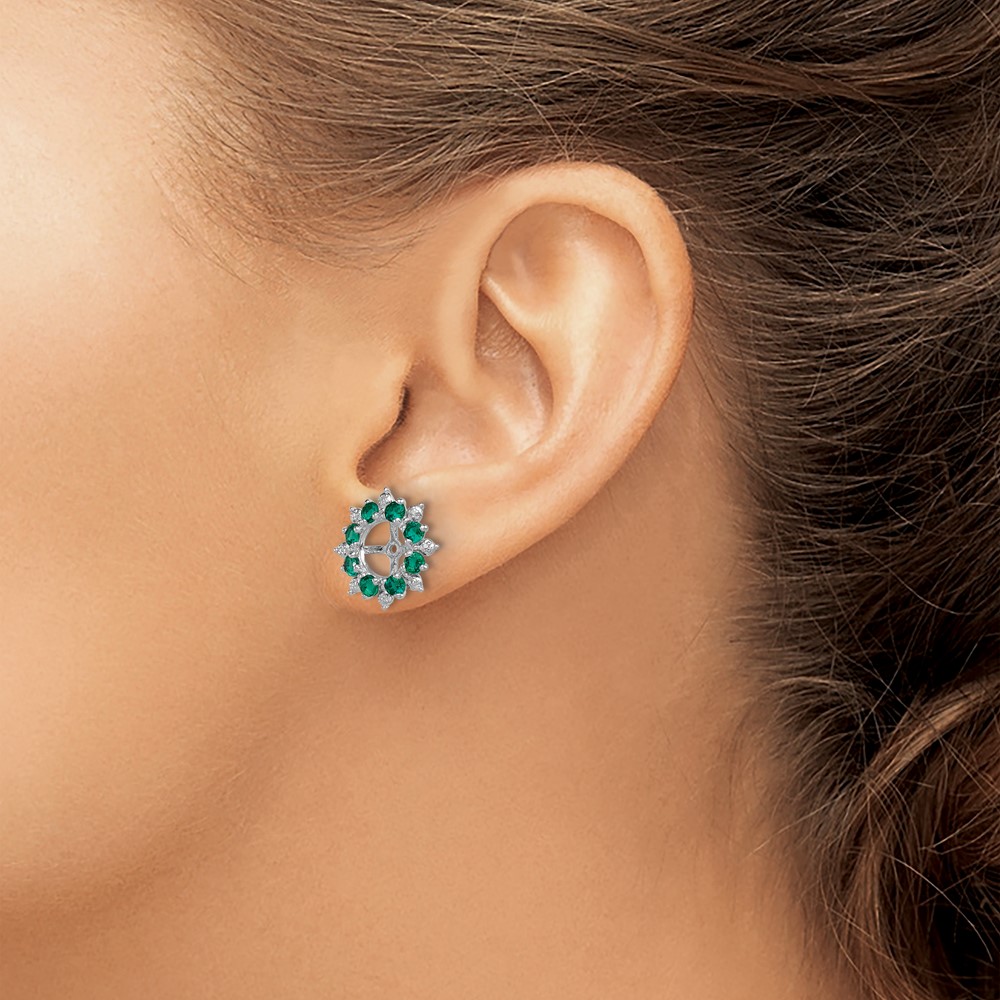 Sterling Silver Rhodium Diam. & Created Emerald Earring Jacket (QJ119MAY)