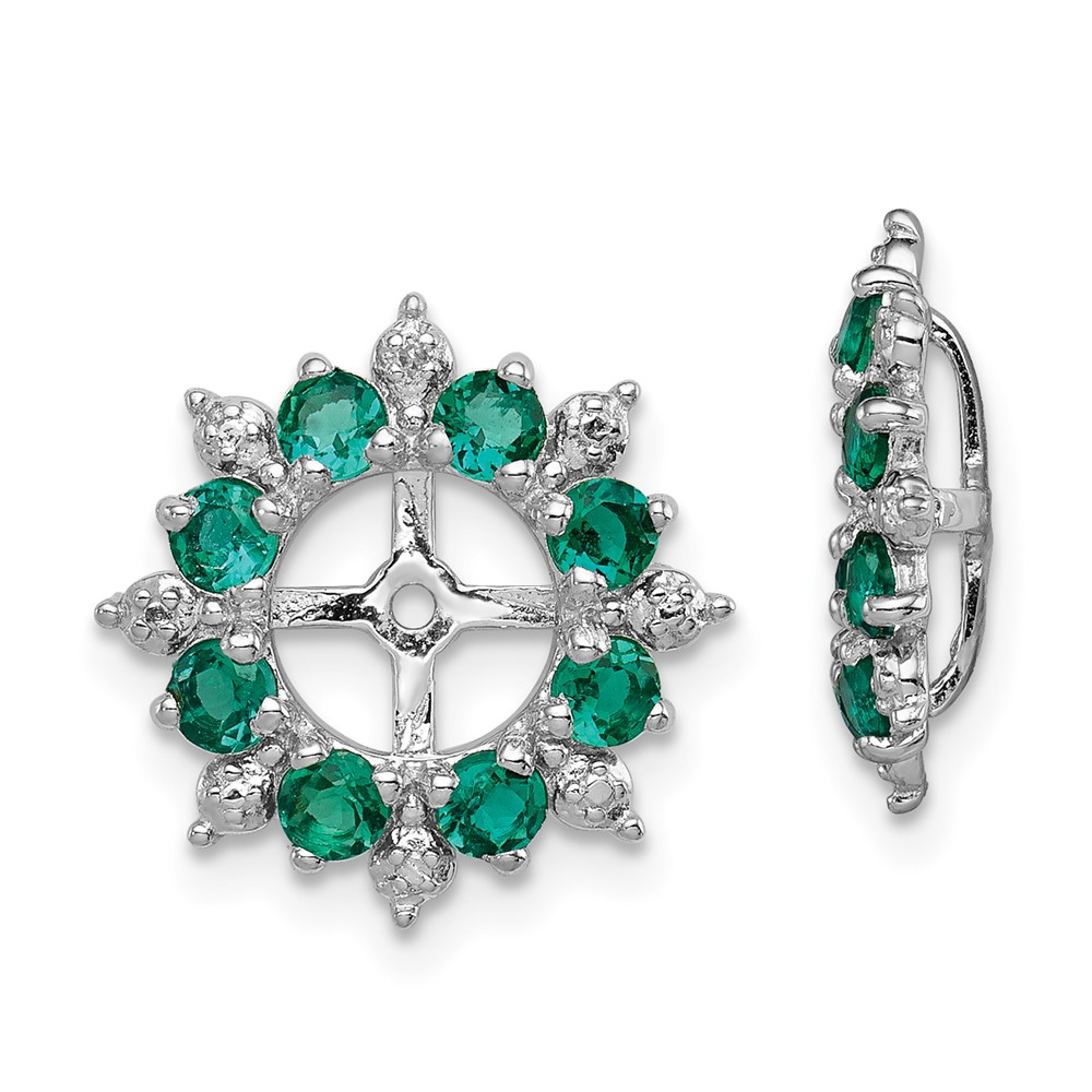 Sterling Silver Rhodium Diam. & Created Emerald Earring Jacket (QJ119MAY)