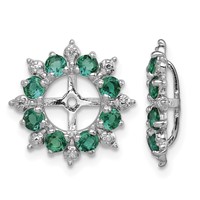 Sterling Silver Rhodium Diam. & Created Emerald Earring Jacket view 1