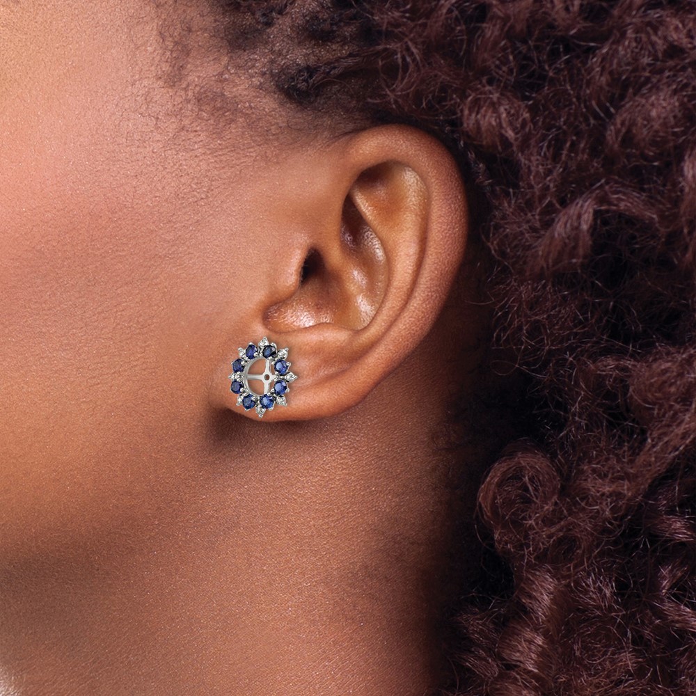 Sterling Silver Rhodium Diam. & Created Sapphire Earring Jacket (QJ119SEP)