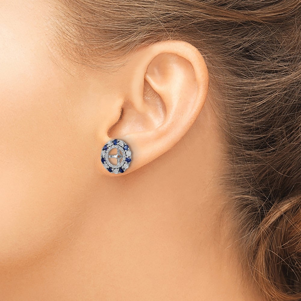 Sterling Silver Rhodium Created Sapphire Earring Jacket (QJ129SEP)