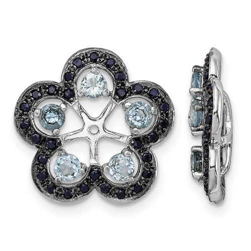 Sterling Silver Rhodium Swiss Blue Topaz & Black Sapphire Earring Jacket