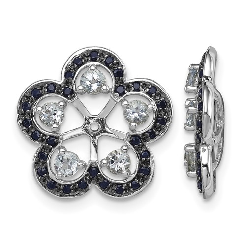 Sterling Silver Rhodium Aquamarine & Black Sapphire Earring Jacket