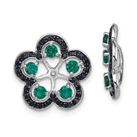 Sterling Silver Rhodium Created Emerald & Black Sapphire Earring Jacket view 1