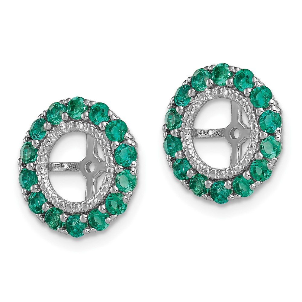 Sterling Silver Rhodium Diam. & Created Emerald Earring Jacket (QJ146MAY)