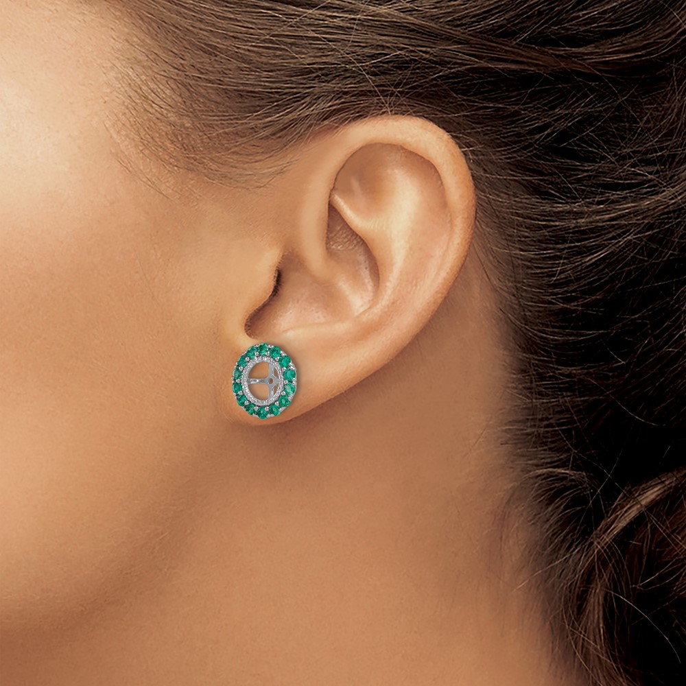 Sterling Silver Rhodium Diam. & Created Emerald Earring Jacket (QJ146MAY)