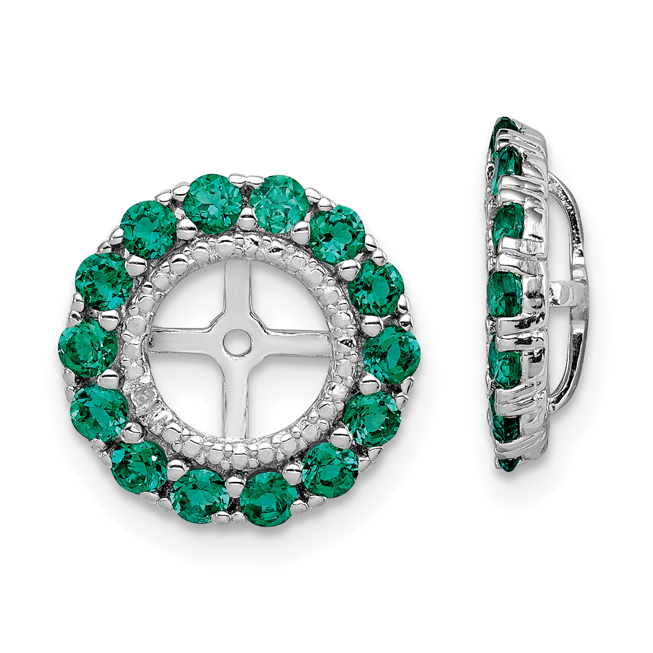 Sterling Silver Rhodium Diam. & Created Emerald Earring Jacket (QJ146MAY)