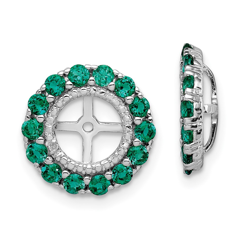 Sterling Silver Rhodium Diam. & Created Emerald Earring Jacket (QJ146MAY)