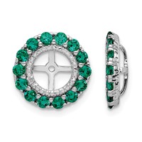 Sterling Silver Rhodium Diam. & Created Emerald Earring Jacket view 1