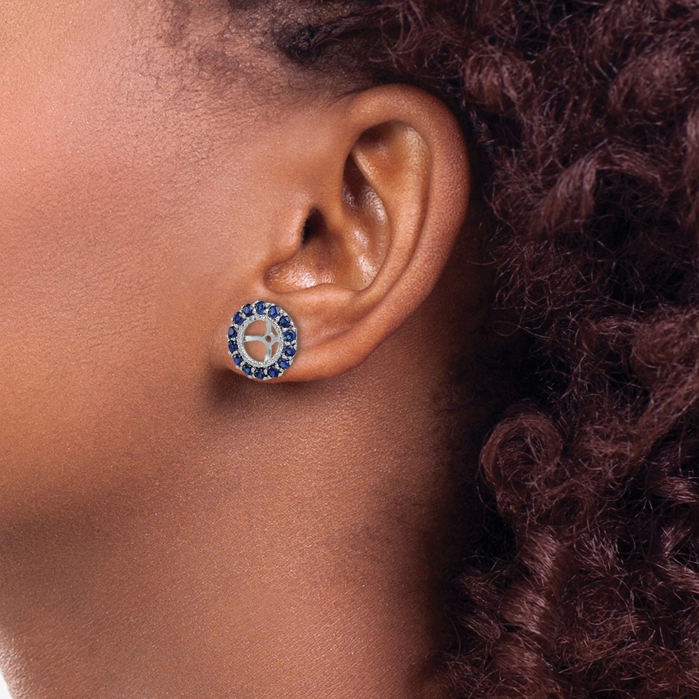 Sterling Silver Rhodium Diam. & Created Sapphire Earring Jacket (QJ146SEP)