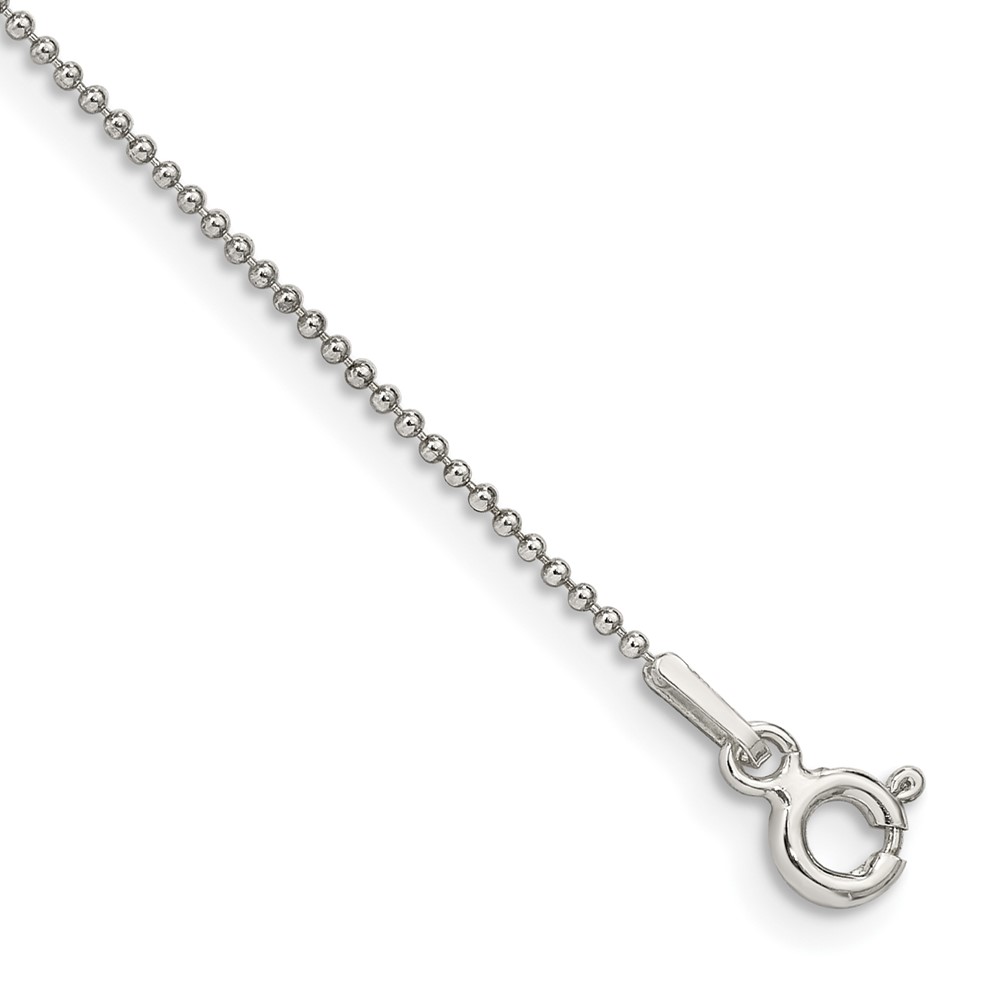 Sterling Silver 1mm Beaded Chain Anklet (QK25-10)