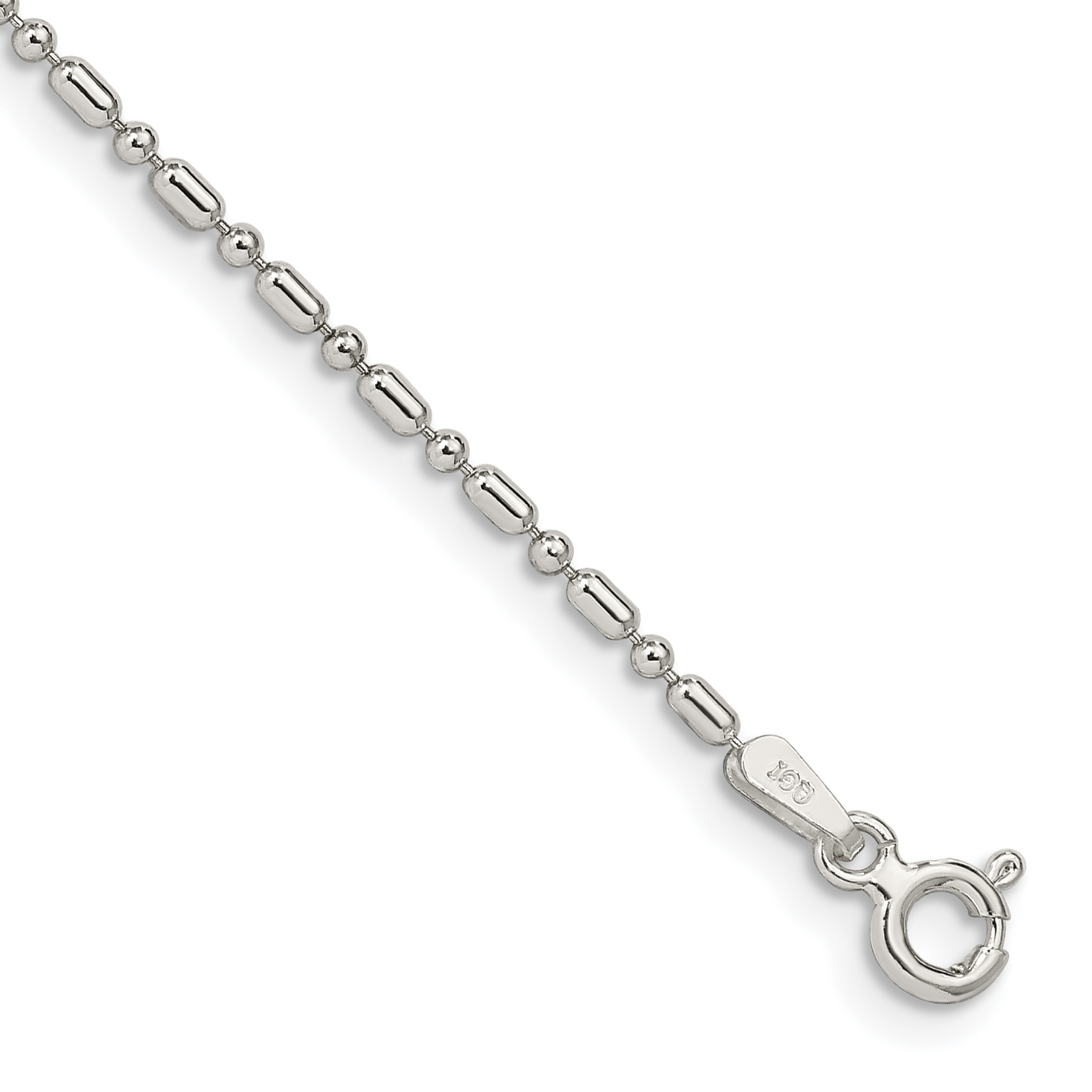 Sterling Silver 1.5mm Fancy Beaded Chain Anklet (QK30-10)