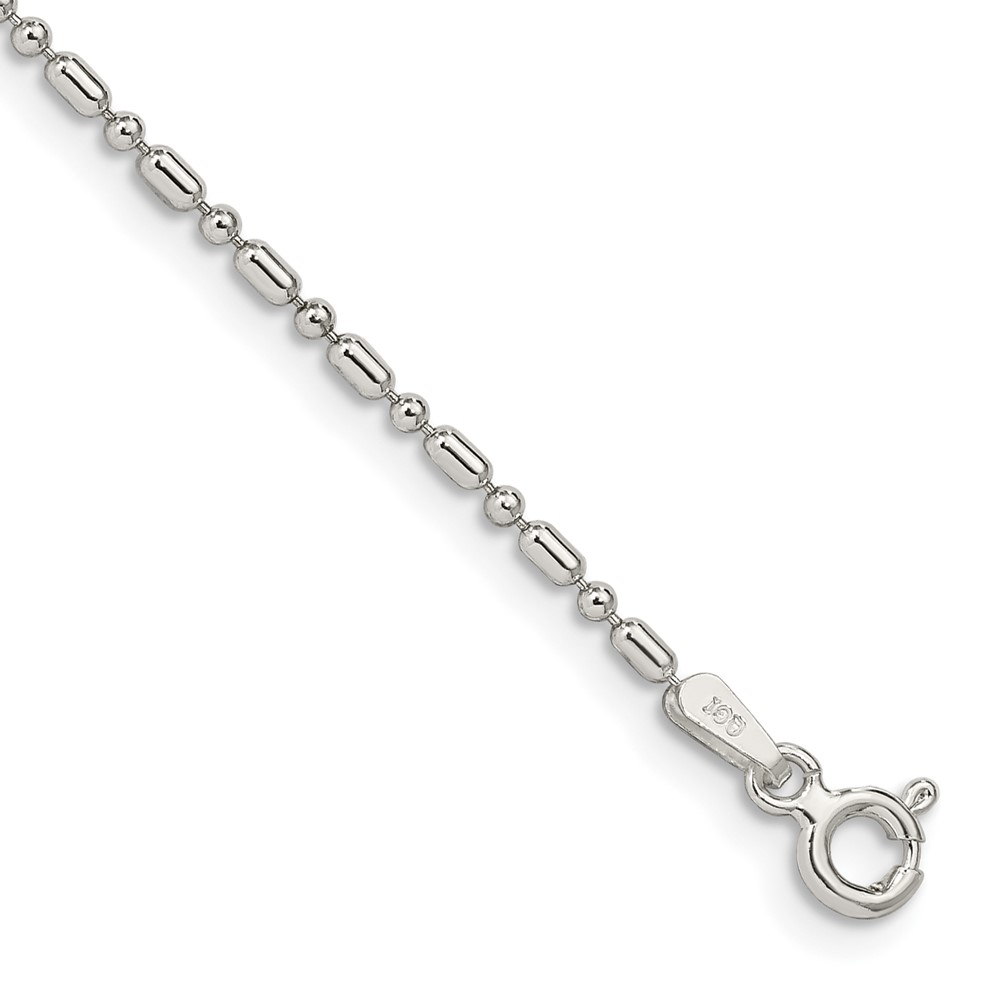Sterling Silver 1.5mm Fancy Beaded Chain Anklet (QK30-10)