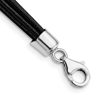 Sterling Silver Rhodium-plated 7-Strand Black Leather Necklace, 16" view 3