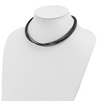 Sterling Silver Rhodium-plated 7-Strand Black Leather Necklace, 16" view 4
