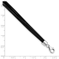 Sterling Silver Rhodium-plated 7-Strand Black Leather Necklace, 16" view 2