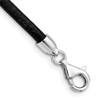 Sterling Silver Rhodium-plated 3mm Black Leather Necklace, 16" view 3