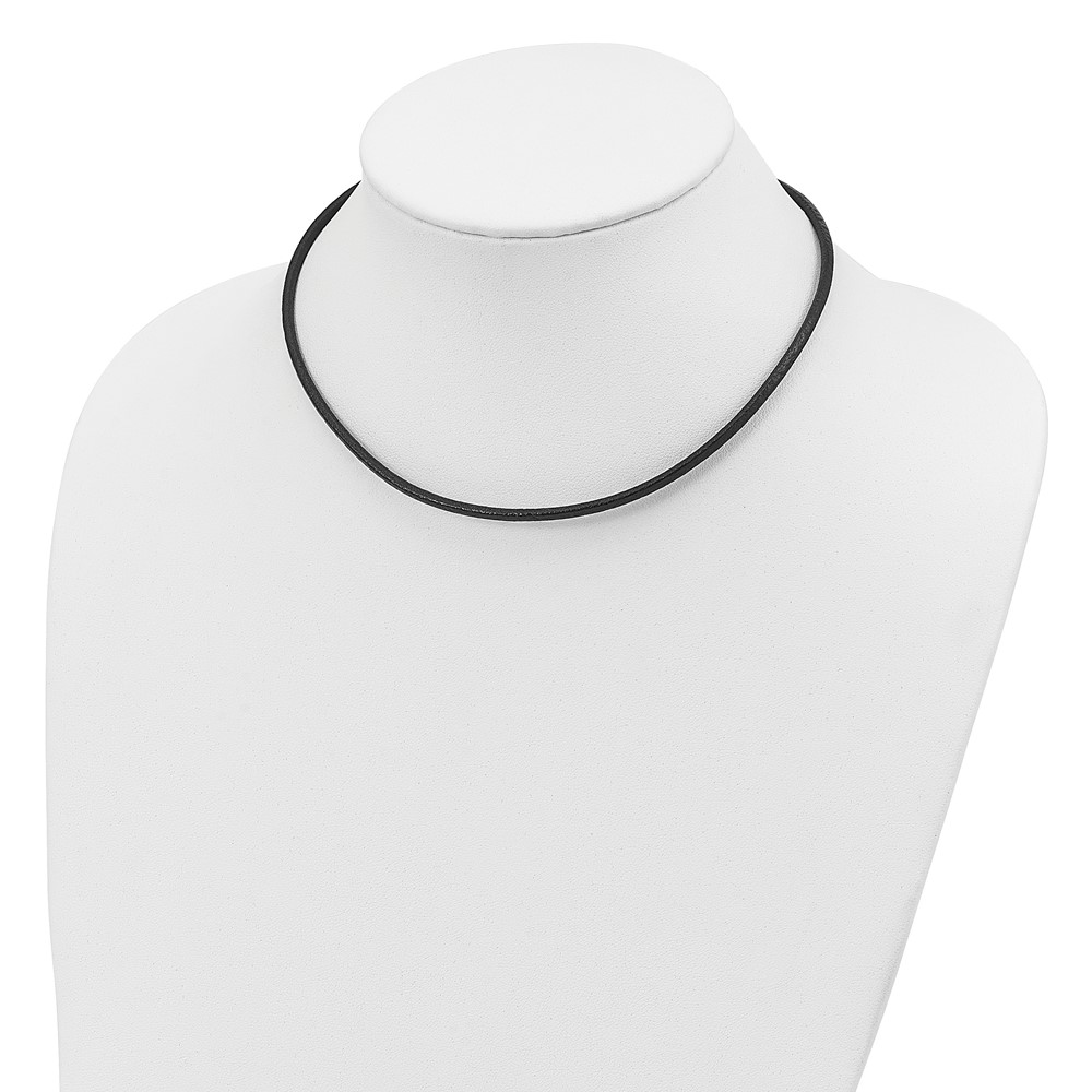 Sterling Silver Rhodium-plated 16inch 3mm Black Leather Necklace (QK43-16)