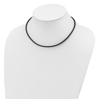 Sterling Silver Rhodium-plated 3mm Black Leather Necklace, 16" view 4