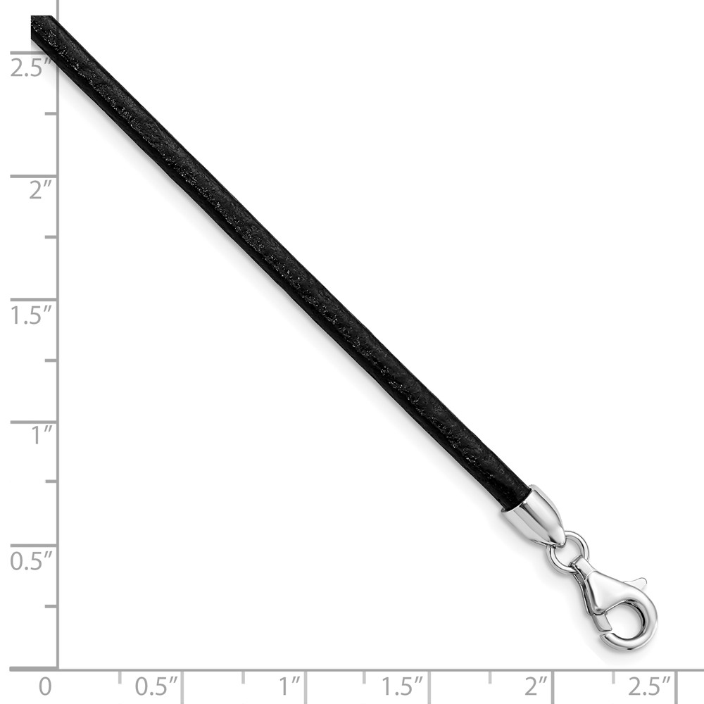 Sterling Silver Rhodium-plated 16inch 3mm Black Leather Necklace (QK43-16)