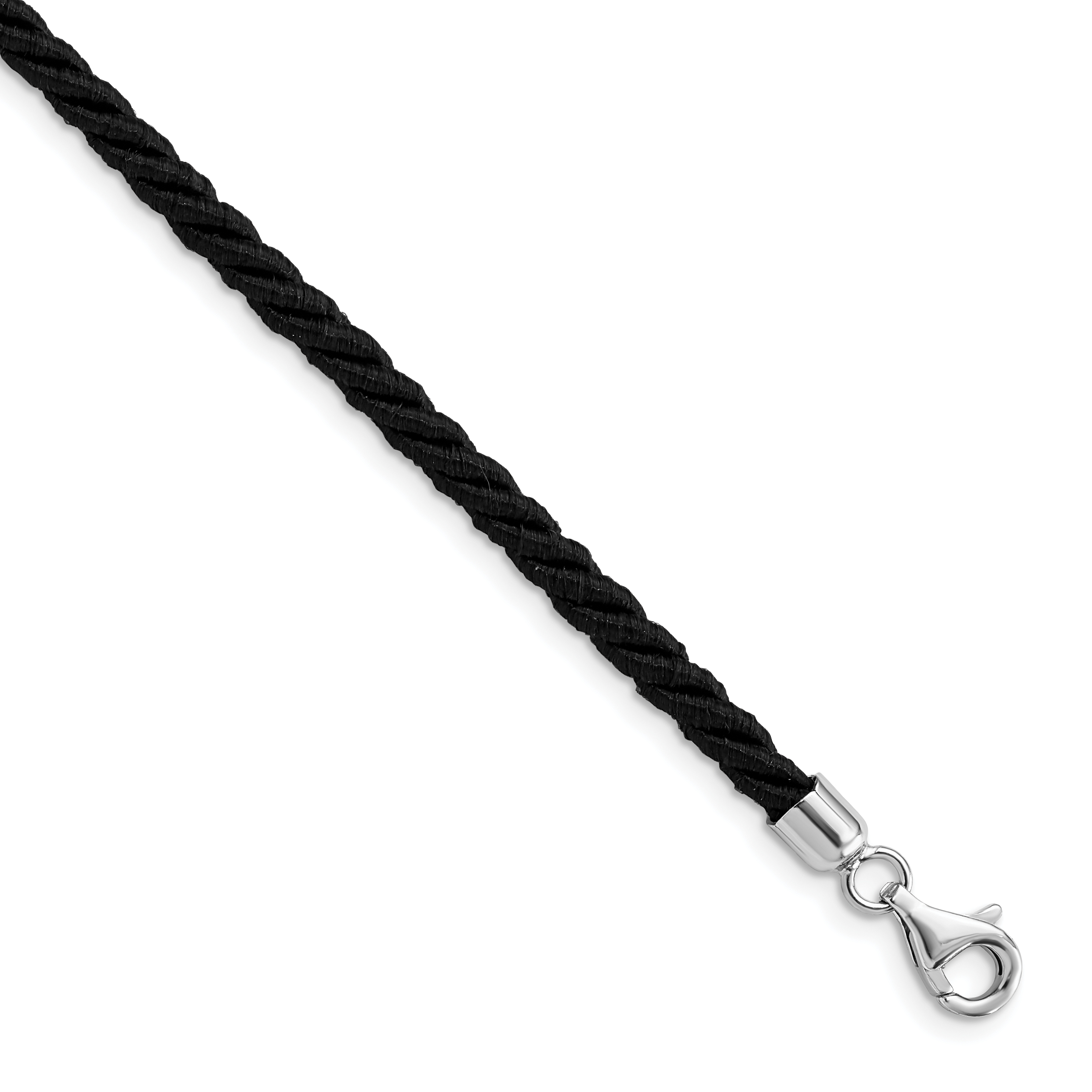 Sterling Silver Rhodium-plated 16inch Black Satin Cord Necklace (QK46-16)