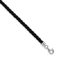 Sterling Silver Rhodium-plated Twisted Black Satin Cord Necklace, 16" view 1