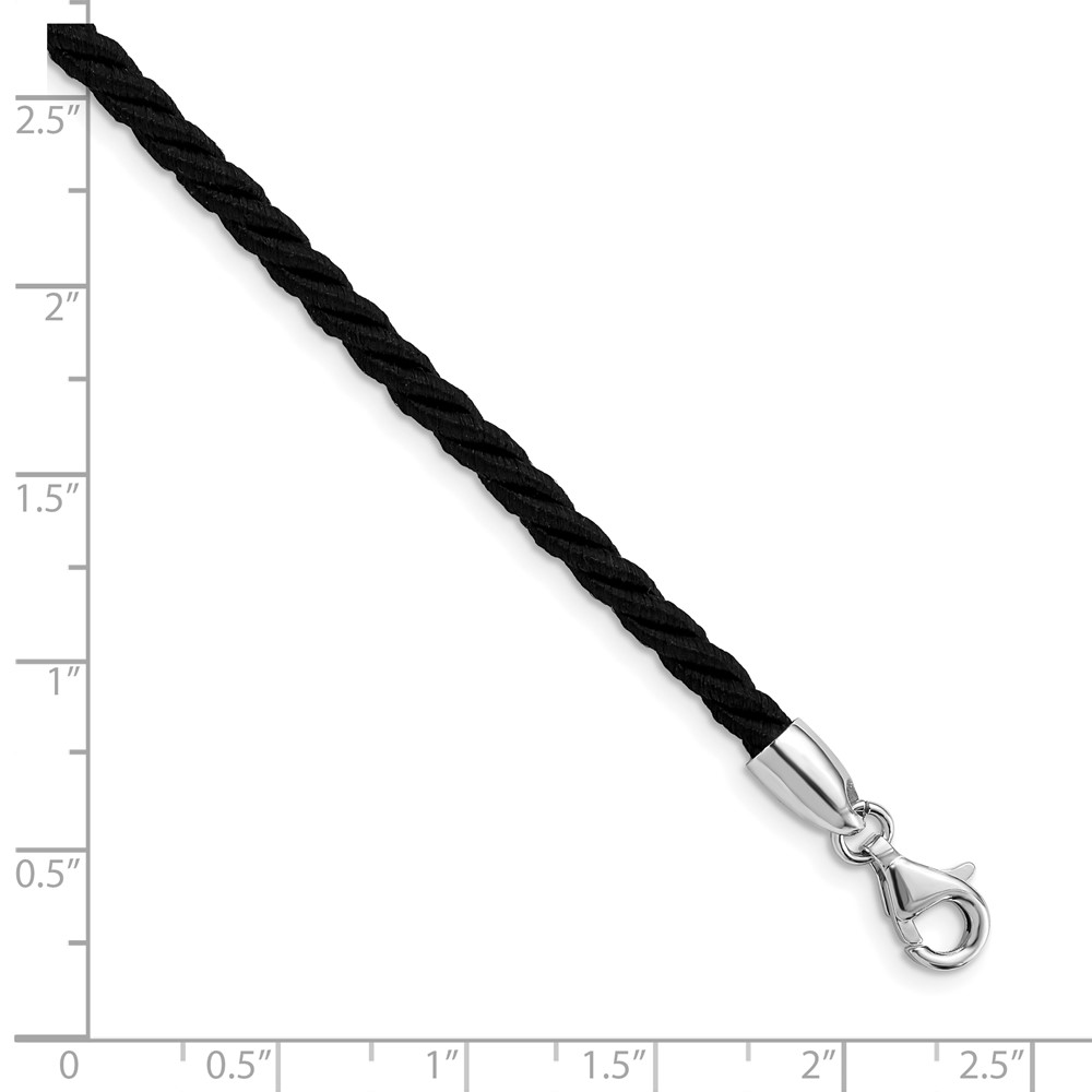 Sterling Silver Rhodium-plated 18inch Black Satin Cord Necklace (QK46-18)