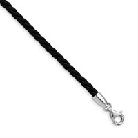 Sterling Silver Rhodium-plated Twisted Black Satin Cord Necklace, 18" view 1