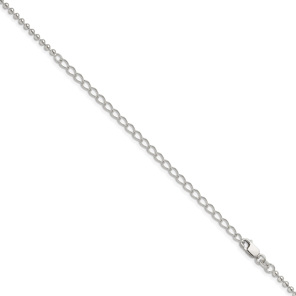 Sterling Silver 2.35mm Beaded Chain w/4in ext. (QK82E-22)