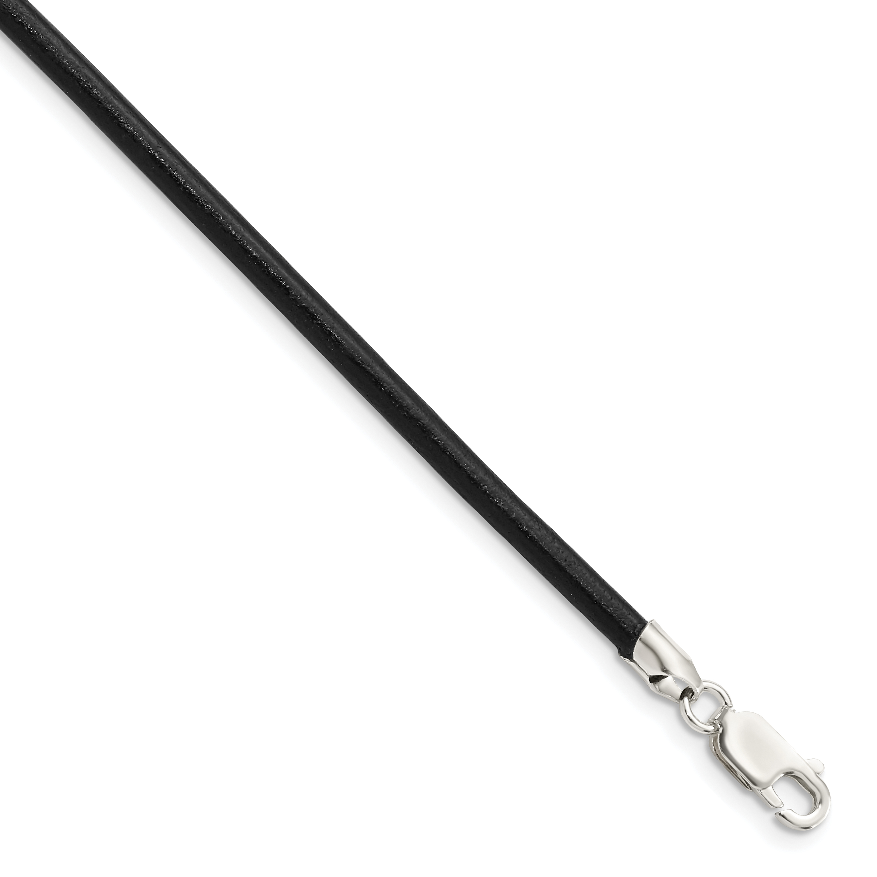 Sterling Silver 20inch 3mm Black Leather Cord Necklace (QK87-20)