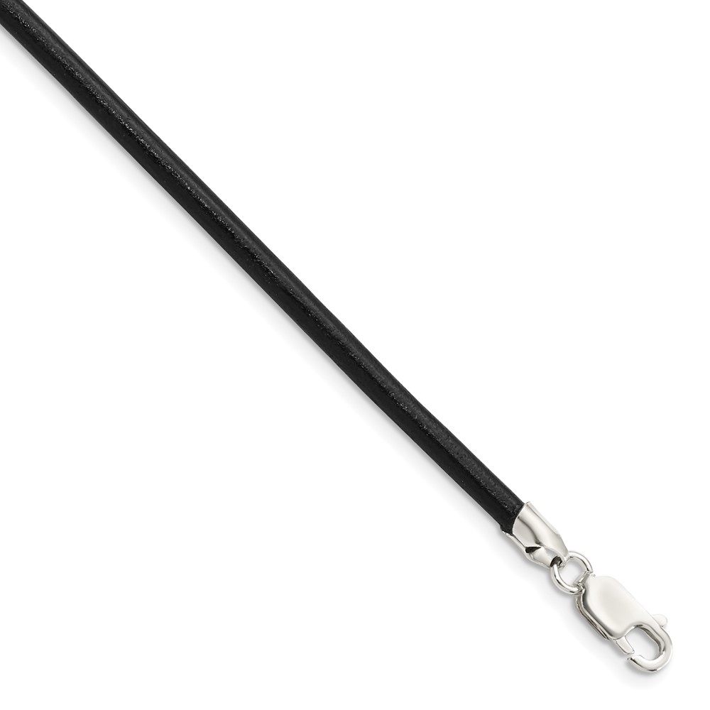 Sterling Silver 20inch 3mm Black Leather Cord Necklace (QK87-20)