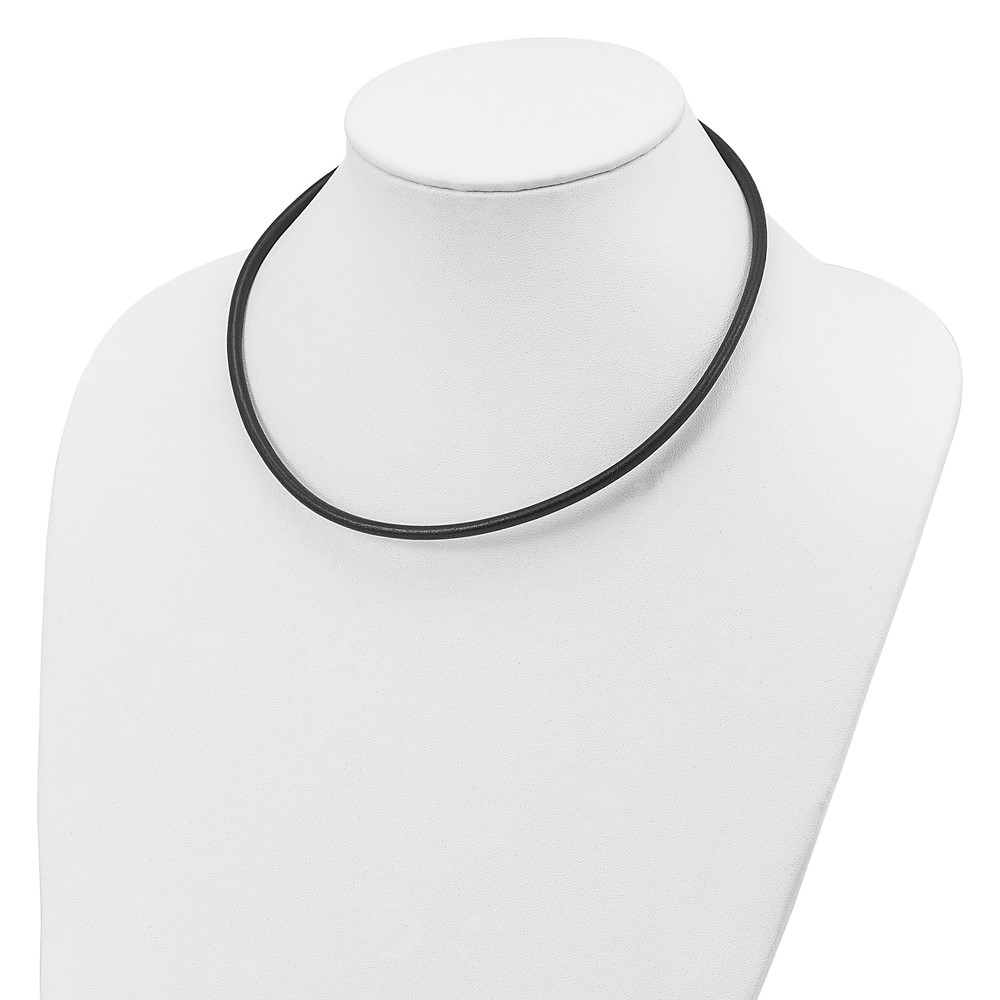 Sterling Silver 20inch 4mm Black Leather Necklace (QK88-20)