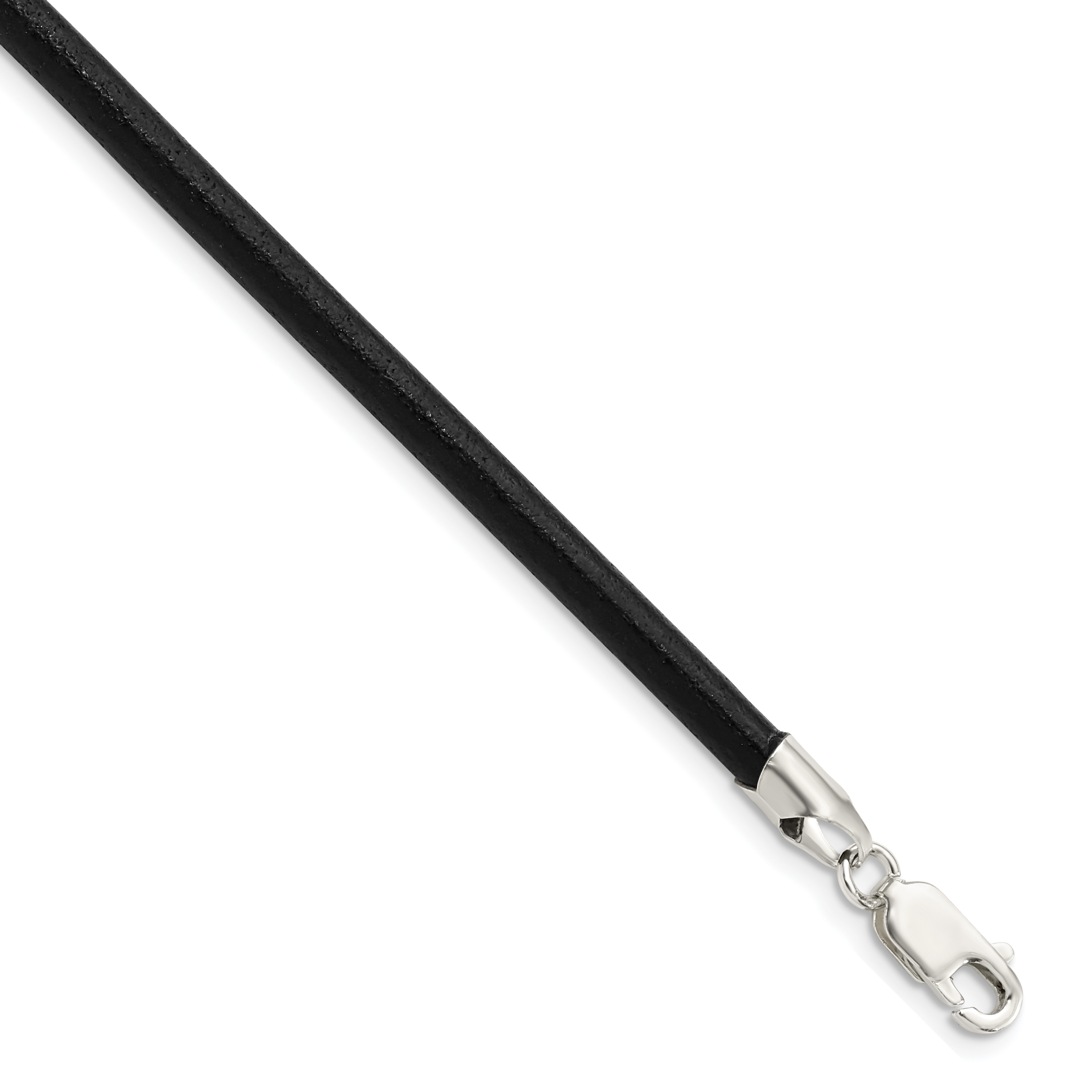 Sterling Silver 20inch 4mm Black Leather Necklace (QK88-20)