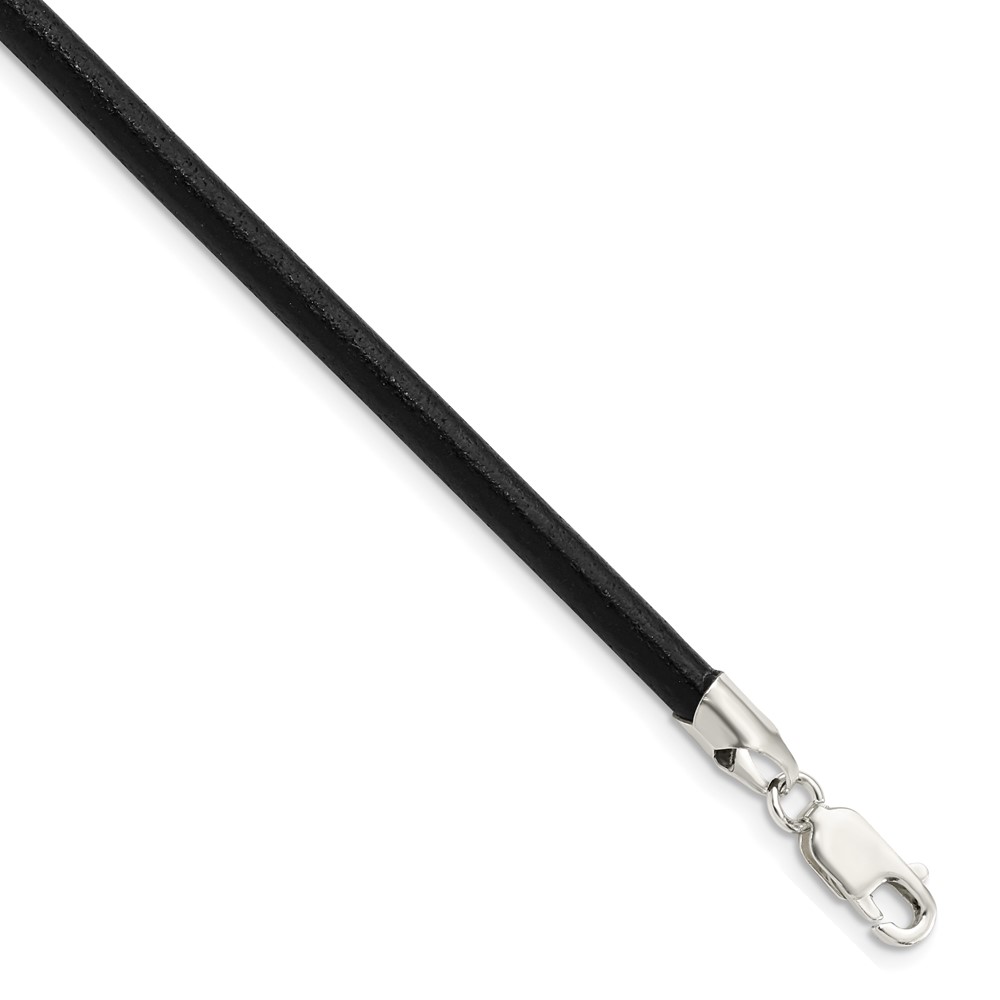 Sterling Silver 20inch 4mm Black Leather Necklace (QK88-20)