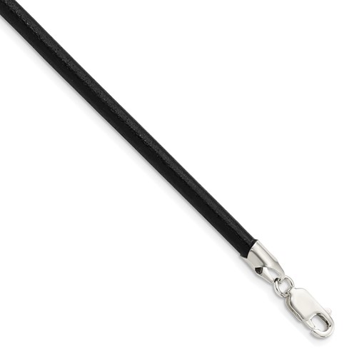 Sterling Silver 4mm Black Leather Necklace, 18"
