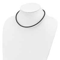 Sterling Silver 4mm Braided Black Leather Necklace - 16in view 3