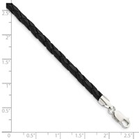 Sterling Silver 4mm Braided Black Leather Necklace - 16in view 2