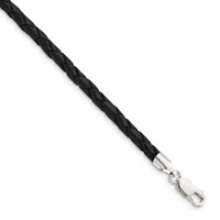 Sterling Silver 4mm Braided Black Leather Necklace - 16in view 1