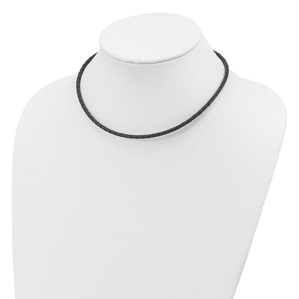 Sterling Silver 20inch 3mm Black Leather Braided Necklace (QK90-20)