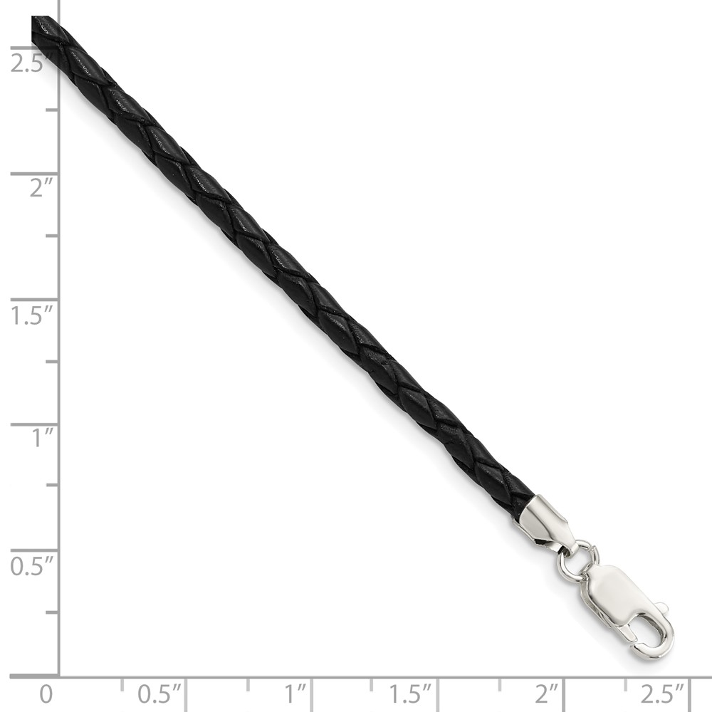 Sterling Silver 20inch 3mm Black Leather Braided Necklace (QK90-20)