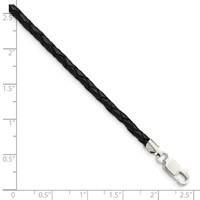 Sterling Silver 3mm Braided Black Leather Necklace - 16in view 2