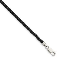 Sterling Silver 3mm Braided Black Leather Necklace - 16in view 1