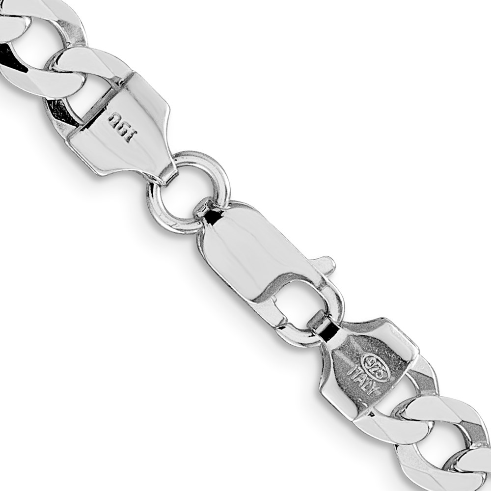 Sterling Silver Rhodium-plated 6.8mm Flat Curb Chain (QLB180R-26)