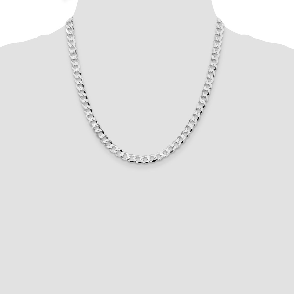 Sterling Silver Rhodium-plated 6.8mm Flat Curb Chain (QLB180R-20)