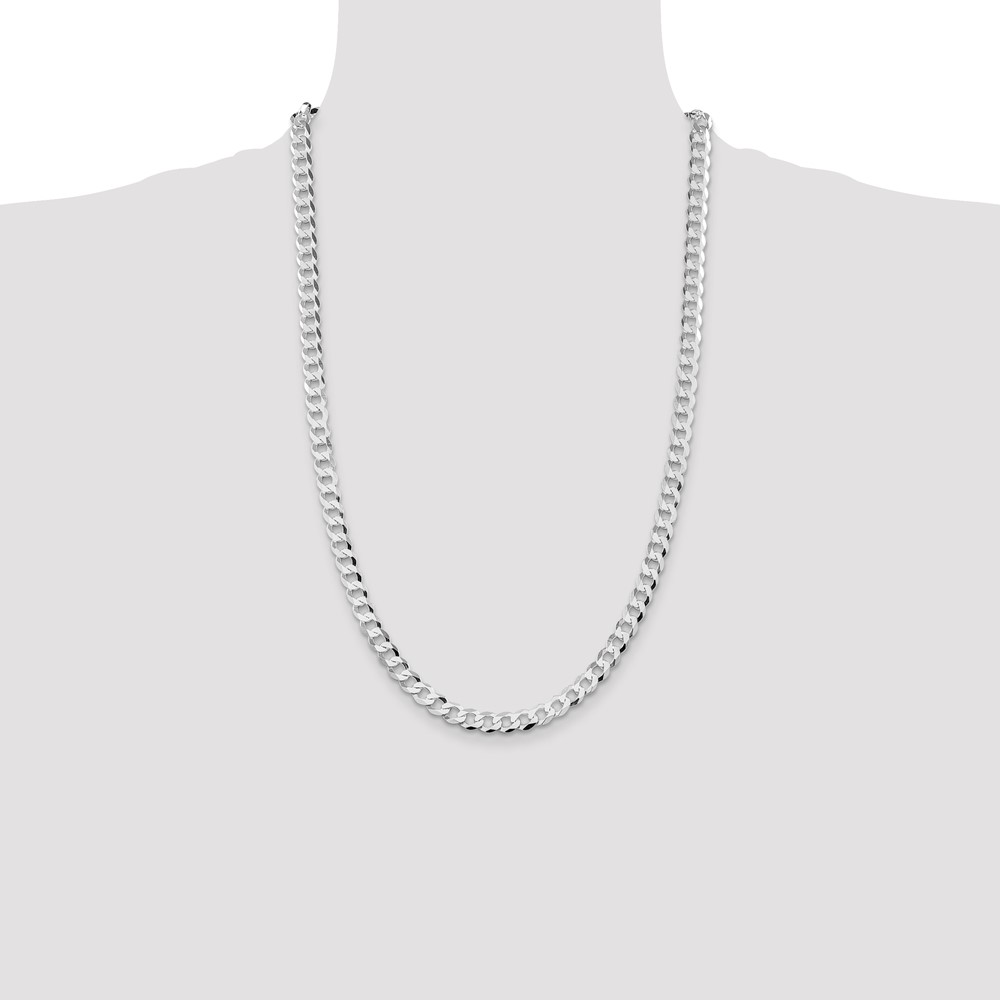 Sterling Silver Rhodium-plated 6.8mm Flat Curb Chain (QLB180R-26)
