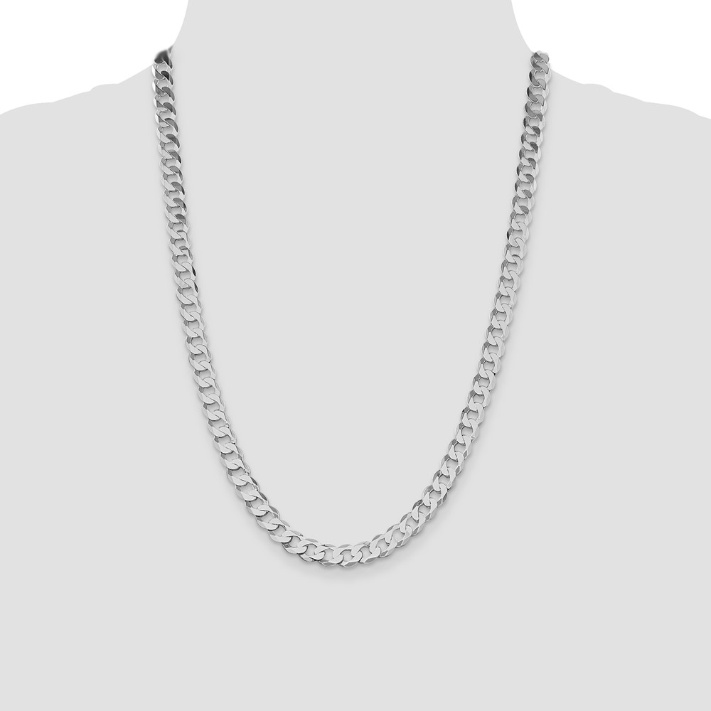 Sterling Silver Rhodium-plated 7.5mm Flat Curb Chain (QLB200R-24)