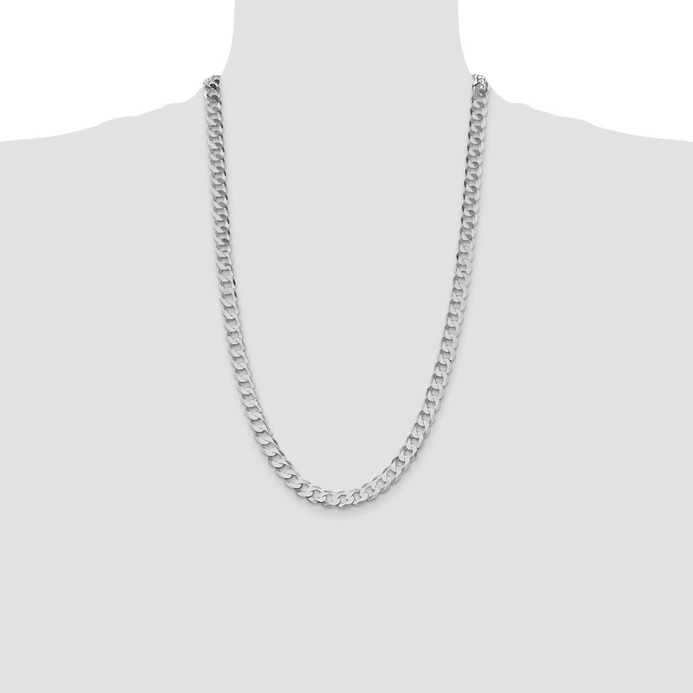Sterling Silver Rhodium-plated 7.5mm Flat Curb Chain (QLB200R-26)