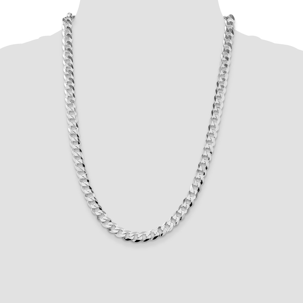 Sterling Silver Rhodium-plated 8.5mm Flat Curb Chain (QLB220R-24)